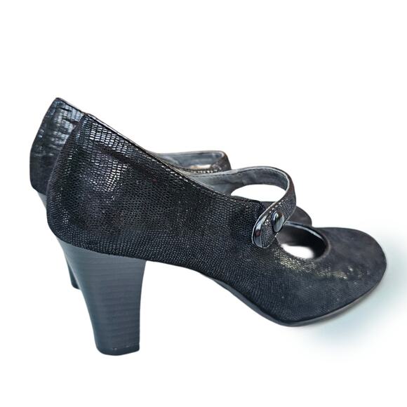 MaryJane Pumps Aerosoles Role Through Size 8.5 Black Shimmer Reptile Scale Heels - Picture 5 of 12